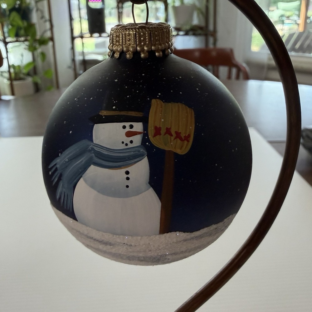2000 Hand Painted Snowman Christmas Ornament Blue Winter Holiday